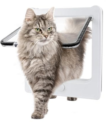 Billionchains Katzenklappe Katzentür 4 Schaltmodi Verriegelung für Katzentür, Kleine Katzentür mit Magneten Geräuscharme Katzentür Innen- und Außentür-Weiß