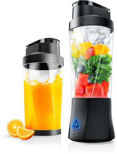 Portable Blender, Cordless, 24oz. Vessel, Personal Blender-for Shakes & Smoothies, BPA Free, Leakproof-Lid & Sip Spout, USB-C Rechargeable & Self Cleaning - Travel Blender with 6 Sharp Blade, Black