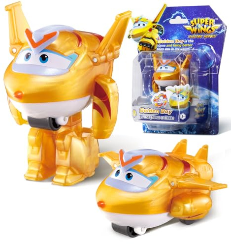 Super Wings Transformations-Flugzeug Golden Boy, ca. 5 cm große verwandelbare Spiel-Figur, Spielzeug-Flugzeug und Roboterfigur für 3+ Jahre Alten Jungen Mädchen