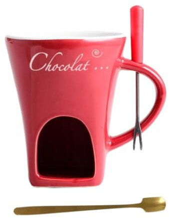Fenteer Olla de cerámica para Fondue, Taza para derretir y Calentar, Taza para Fondue para Regalos de cumpleaños, Fiestas y cenas de, Rojo
