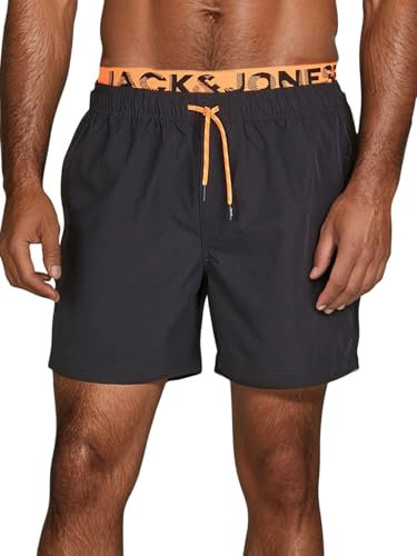 JACK & JONES Badehose Herren lang Badeshorts Doppelter Bund Maui JJSWIM Kurze Hosen Schwimmhose Shorts, Größe:S, Farbe:Shocking Orange (12281192)
