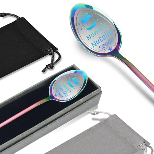 Löffel Personalisierter für Nutella-4 Farben, 12 verbesserte Designs, personalisiertes Geschenk für Vater, Mutter, Opa, Oma, Geburtstagsgeschenk (Farbverlauf)