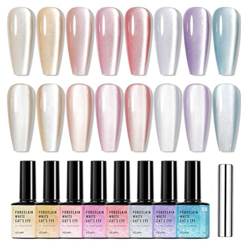 Magnetic Gel Nail Polish 9D Cat Magnet Eye Gel Polish Set with Magnet, Silver Blue Pink Glitter Chameleon Magnetic Gel Nail Varnish Soak Off UV Gel Nail Polish