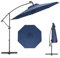 COSTWAY Parasol Déporté Professionnel 3M, Grand Parasol de Jardin Extérieur 32 LED Solaire avec Manivelle, Inclinable et Rotation à 360°, Base Croisée, pour Patio, Terrasse, Balcon (Bleu Marine)