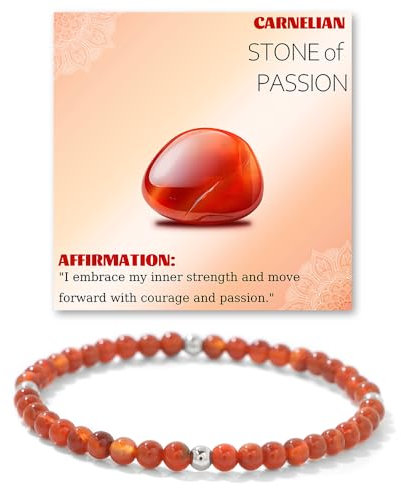 LOCCY Crystal Bracelet for Women, 4mm Stretch Beaded Bracelets Natural Stone Bracelet Gemstones Yoga Chakra Bracelets Jewelry Gifts for Women Girls Birthday Mother's Day Christmas (Carnelian)