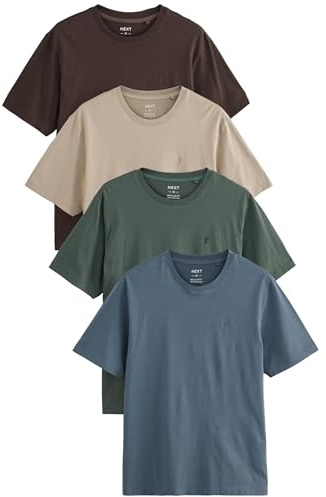NEXT Herren T-Shirts aus 100% Baumwolle im 4er-Pack Blue/Green/Neutral/Brown XS