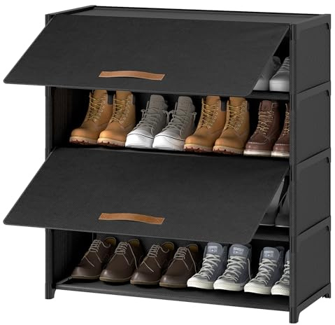 UNITSTAGE 5 Tier Shoe Cabinet with Door, 20-Pair Storage, Black