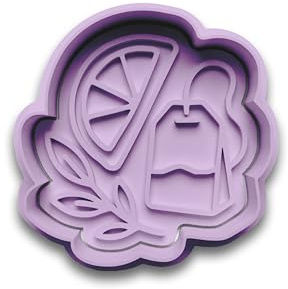 Teebeutel Keksausstecher mit Zitronenscheibe und Kräuterzweig – zweiteiliger Ausstecher aus PLA – Motiv für Plätzchen & Fondant – Geschenk für Teefreunde & Backbegeisterte