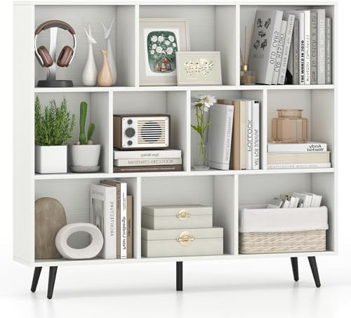 KOMFOTTEU Bücherregal mit offenen Würfeln, 3 Ebenen Bücherschrank mit Beinen & 2 Kippsicherungen, Würfelregal 107cm hoch für Wohnzimmer, Schlafzimmer (120 cm)