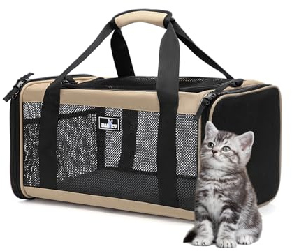 Wakytu Transporttasche für Katze Hund,Erweiterbare Hundetransportbox,Hochwertige Katzentransportbox, flugzeugtauglich, bis 5 kg für Katzen und Extra klein Hund