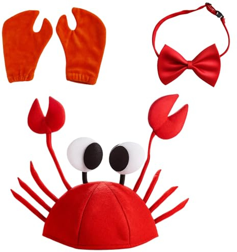 ZaoGoin 4 Stück Lustiger Hut Set, Krabbenkostüm, mit Handschuhen und Fliege, Party Dekoration Kostüm Verkleidung für Kinder und Erwachsene, Ideal für Halloween Party, Karneval, Weihnachten und Ostern