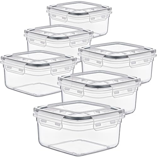 LIVINJA Frischhaltedosen Set 1L, luftdicht, lebensmittelecht, BPA-frei, 8x15x15cm, Vorratsdosen aus transparentem Kunststoff mit 4-fach Snap-Lock Deckel, 6 Stück, ideal für Mikrowelle, Gefrierschrank