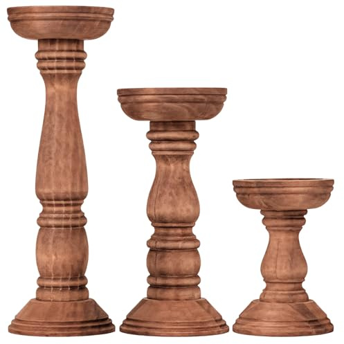 Tressify Set mit drei Kerzenhaltern aus Holz, rustikal, handgefertigt, Stumpenständer in Walnussholzfarbe, für Heimdekoration, ideal für Hochzeiten und Versammlungen