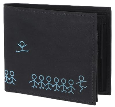 Oxmox Geldbörse Herren/Portemonnaie Damen | Wallet mit RFID Schutz | New Cryptan (Vegan) | 5 Kreditkartenfächer | Querscheinbörse Querformat | schwarz | Jumping Jack 2.0 Print Cyan