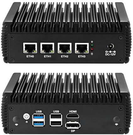 CWWK Mini PC Firewall, Celeron N5105, 4 x 2.5GbE LAN, Fanless Mini Computer, OPNsense Micro Appliance Hardware, 16GB RAM 128GB NVMe SSD, M.2, 4USB, SATA, SIM, HD, DP, AES-NI