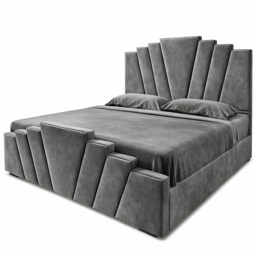 Atomic Sleep Luxury Panel Ottoman Storage Bed Frame with Gas Lift | Plush Velvet | Single, Small Double, Double, King & Super King | Handmade in the UK (Grey Plush, 5FT-King Size)