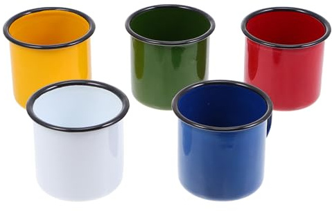 IMIKEYA Juego de 5 mini tazas esmaltadas vintage, vasos de metal retro de colores surtidos para café, té, espresso, tazas pequeñas de esmalte adecuadas para cocina y uso al aire libre, color aleatorio