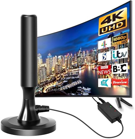 TV Aerial, Indoor Digital HDTV Antenna with Long Cable, Black