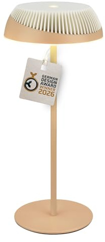 BRILONER - Alusta LED Tischlampe kabellos IP44 mit Touch, dimmbar, warmweißes Licht, Tischlampe Akku, Nachttischlampe, Leselampe, LED Lampe, German Design Award Winner 2026, 14x32 cm, Beige-Altweiß