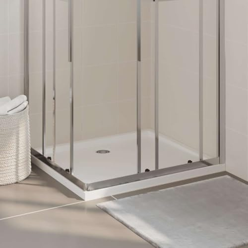 Shower Tray ABS Rectangular White 80 x 90 cm with Low Threshold Glass Fibre Reinforced for Floor-Level Installation Barrier-Free in the Bathroom Wet Area Renovation