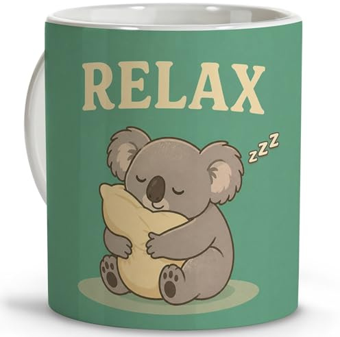 LolaPix Taza Koala. Tazas divertidas con frase. Regalo Relax. Apta para Microondas y Lavavajillas. Taza 330ml Relax
