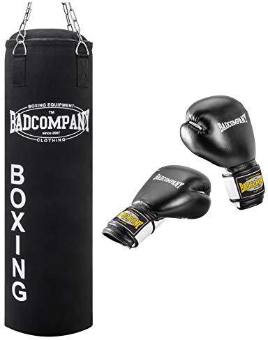 Bad Company Box-Set I Boxsack 80 x 30 cm gefüllt inkl. Stahlkette und Kunstleder Boxhandschuhen White Tiger 14 Unzen (oz)