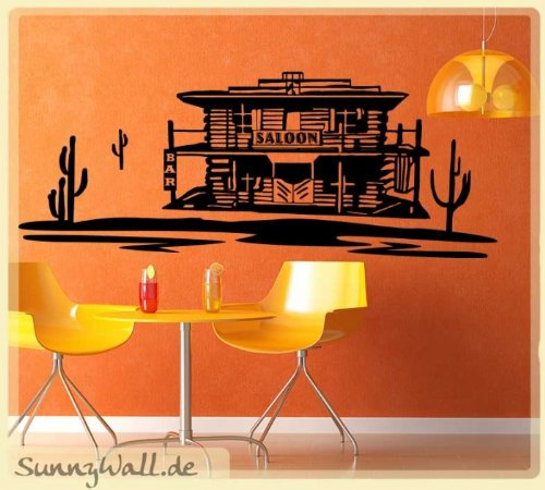 Sunnywall Wandtattoo Wandaufkleber Aufkleber - Western Saloon Kaktus Landschaft Stadt Town Größe Größe 4