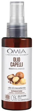 Omia, Öko Bio-Haaröl mit Macadamia-Öl, für beschädigtes Haar, reparierende und restrukturierende Wirkung, silikonfrei, dermatologisch getestet, Flasche mit 100 ml