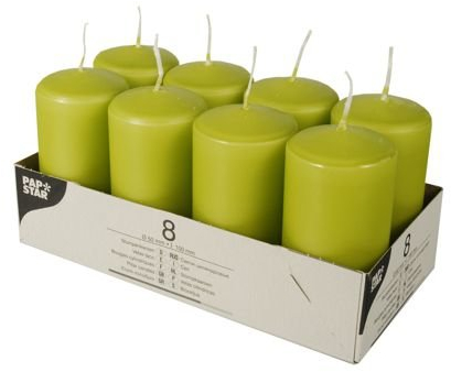 Pappstar Stumpenkerzen Kiwi, 50 x 100mm (8 Stück)