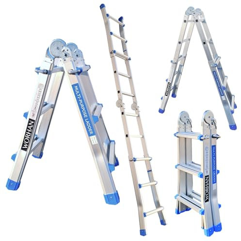 WORHAN Echelle de 302cm Aluminium Telescopique 3.02m A Forme Pliable Polyvalente Escabeau Robuste L3
