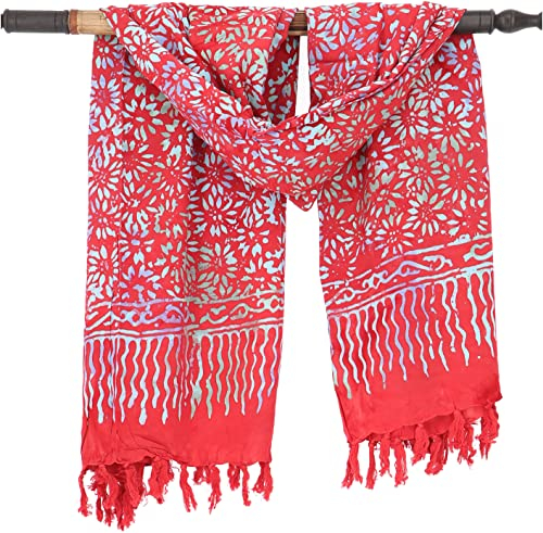GURU SHOP Bali Batik Sarong, Wandbehang, Wickelrock, Sarongkleid, Strand Tuch, Herren/Damen, Design 32/rot, Synthetisch, Size:One Size, 160x100 cm