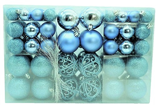 Geschenkestadl 100 Weihnachtskugel Eisblau glänzend glitzernd matt Blau Christbaumschmuck bis Ø 6 cm Baumschmuck Weihnachten Anhänger