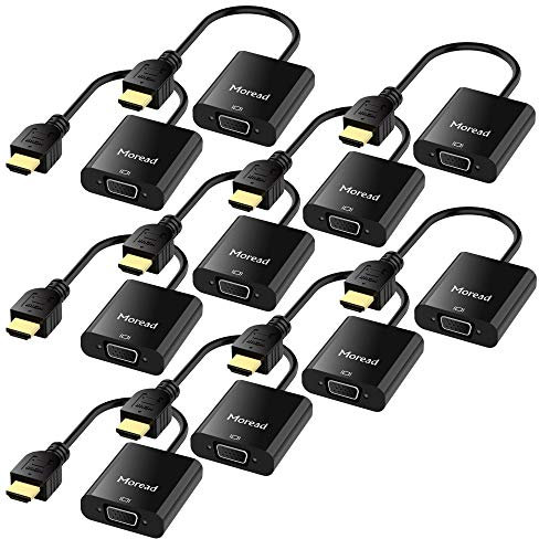 Moread HDMI to VGA with Audio, 10 Pack, Gold-Plated Active HDMI to VGA Adapter (Male to Female) with Micro USB Power Cable & 3.5mm Audio Cable for PS4, MacBook Pro, Mac mini, Apple TV and More - Black