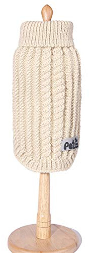 Pullover Sweater für Kleine Hunde Hundekostüm Einfarbig Vest Welpen Strickpullover Hundemantel Pulli Bekleidung Herbst Winter Sweatshirt Haustier (XXS, beige)