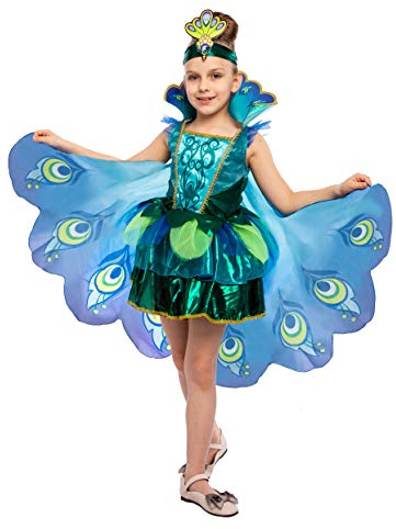 Spooktacular Creations Peacock Dress with Feather Wings and Headband for Girls Halloween Costume and Animal Costumes for Kids (Small (5 – 7 yrs))