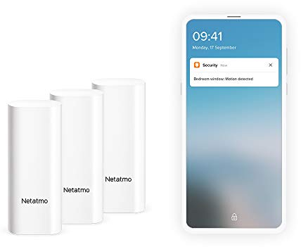 NETATMO Smart Door and Window Sensors, Wireless, One-Piece, Pack of 3, Vibration Detection