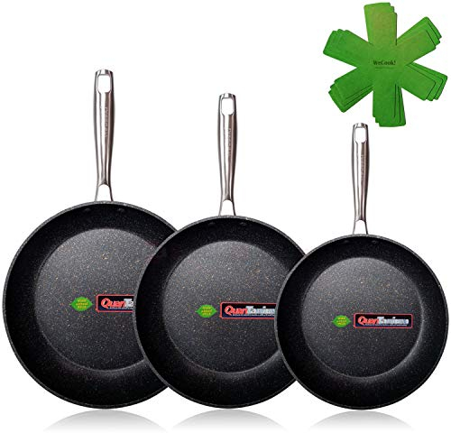 WECOOK! EcoChef Titanio Set Juego 3 Sartenes 18-20-24 cm Aluminio Forjado, inducción, 5 Capas Antiadherente sin PFOA, Limpieza lavavajillas Apta para Todas Las cocinas, vitroceramica, Gas