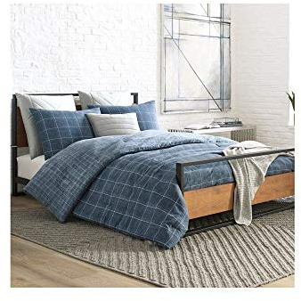 Kenneth Cole New York Holden Grid Bettbezug-Set für Doppelbetten, Blau