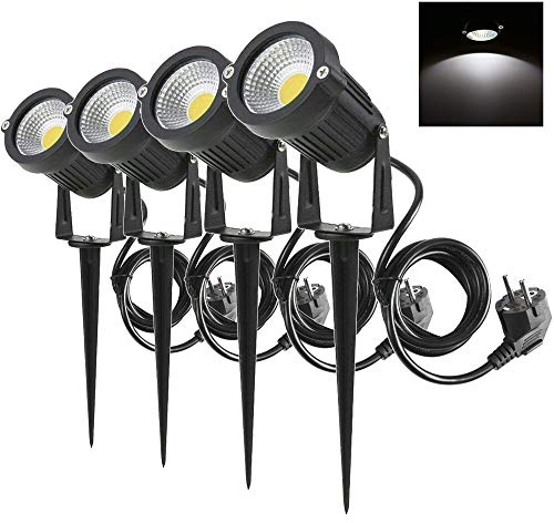 aulyun lot de 4 Spots Jardin Orientables Blanc Froid Spot LED Cob 5W 220V avec Piquet et Prise Luminaires Exterieur