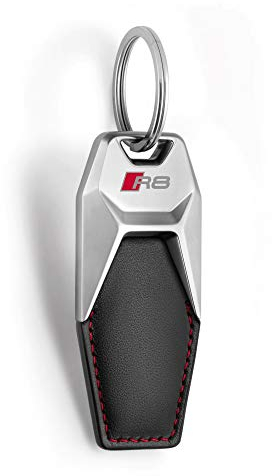 Audi 3181900702 Schlüsselanhänger R8 Logo Gravur Metall Leder Anhänger Keyring, Silber