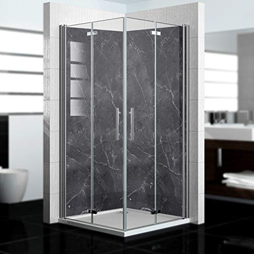 Dedeco - Dos de douche d'angle imperméable Motif : Marbre V7, vernis UV mat, 2 x 90x200 cm, remplacement du carrelage pour salle de bain, comme paroi décorative, revêtement mural en aluminium