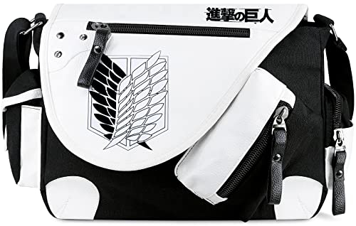 Roffatide Anime Canvas Messenger Bag Print Schulranzenschulter Schultasche Kunstlederklappe Crossbody Schwarz