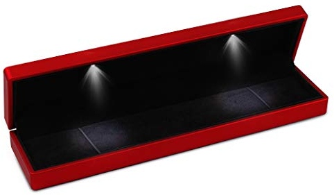 iSuperb Halskette Box mit LED Licht Anhänger Armband Kette Box Vorschlag Schmucketui Lange Halskette Geschenkboxen für Verlobungsjubiläum Valentinstag (Lange Kettenbox)
