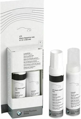 BMW Sets de stylos de retouche de peinture dans la couleur du véhicule avec vernis transparent 2x 12 ml Stylo de retouche Noir Blanc Gris Argenté (Bleu océan profond métallisé)