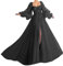 Tomwell Robe de Mariée Princesse Dentelle Col V Robe Mariage Elégante Femme Cérémonie Robe Mariée Manches Longues A Line Noir S