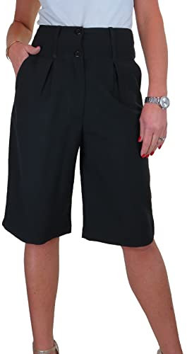 Paulo Due Ladies High Waist Wide Leg Knee Length Shorts Women's Relaxed Fit Smart Casual Office Shorts Black 10-22 (14)