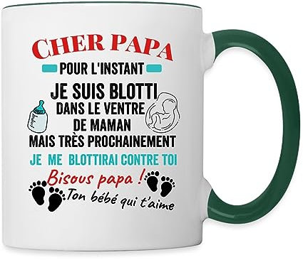 Spreadshirt Cadeau Naissance Futur Papa Fête des Pères Enceinte Grossesse Mug Bicolore, taille unique, blanc/vert foncé