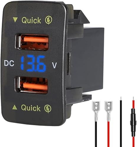 Levigo Cargador de coche USB QC3.0 carga rápida adecuado para Honda Cars enchufe de alimentación con 2 interfaces agujero interruptor pantalla LED medidor de voltaje adecuado para modelos de 12/24