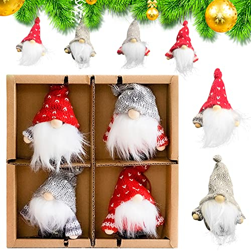 4 Set Weihnachtswichtel, Plüsch Baumanhänger, Santa Claus Pendants, Baumanhänger Weihnachtsanhänger, Christmas Hanging Gnomes, Niedlich Weihnachtspuppe in Geschenk, Geeignet für Christbaumschmuck