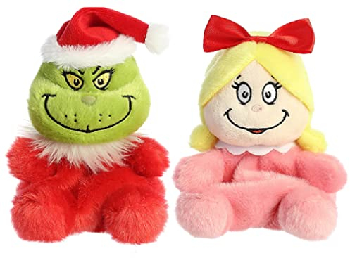 Aurora Palm Pals Christmas Plush 2 Piece Bundle, Santa Grinch and Cindy Lou Who